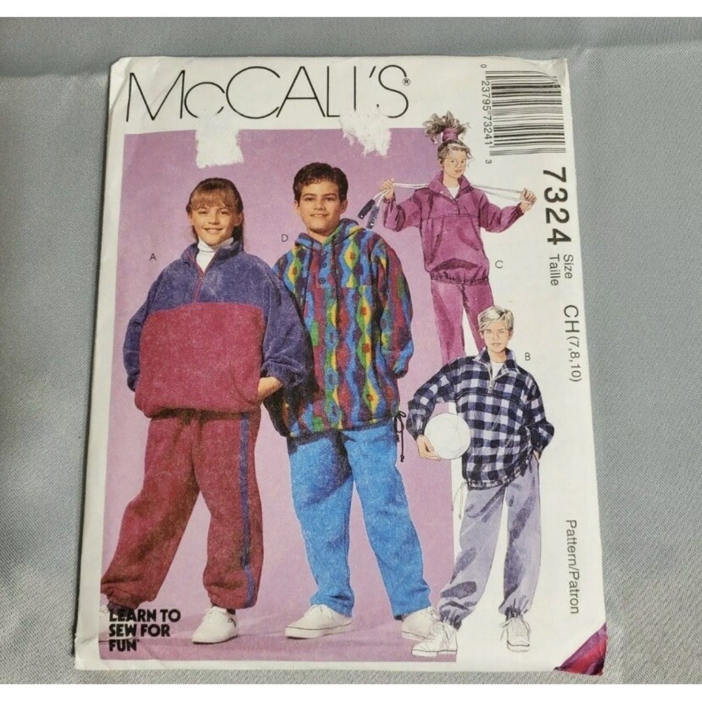 Vintage McCall's Pattern 7324 Boy's Girl's Hoodie Pants Size 7 8 10 UNCUT 1994